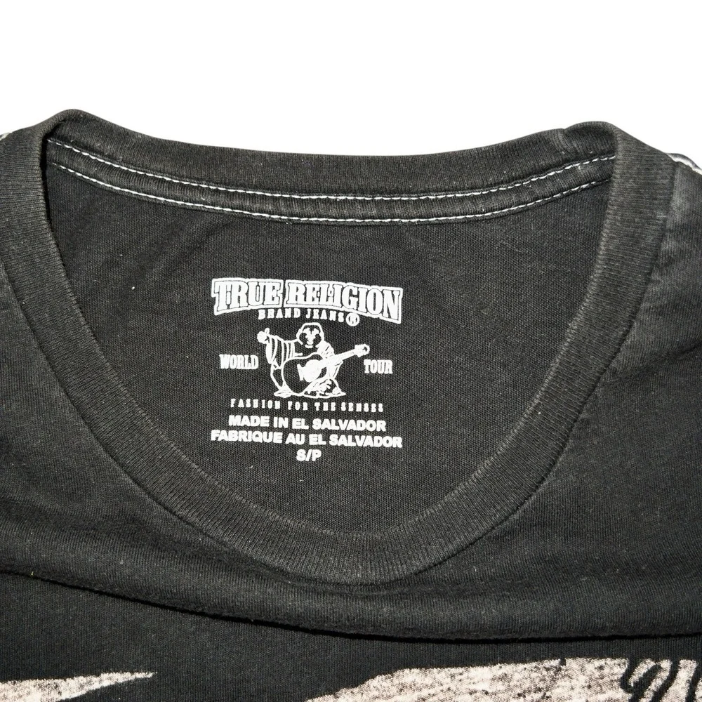 True Religion World Tour‎ T Shirt Mens Small Black Graphic Print Short Sleeves